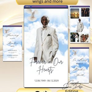 Blue Sky Funeral Invitation for Phone Video Blue Sky Memorial Invite Announcement Celebration of Life evite Heaven Sky Dove Animated,002Vf