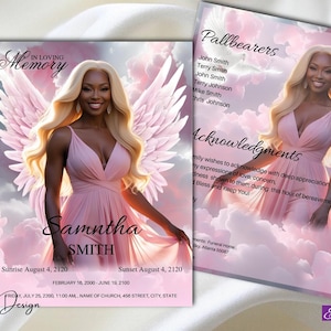Pink Sky Dove Obituary Funeral Program  Obituary Dove Angel Wings Pink Heaven Funeral Program Celebration of Life Order of Service,1-001f