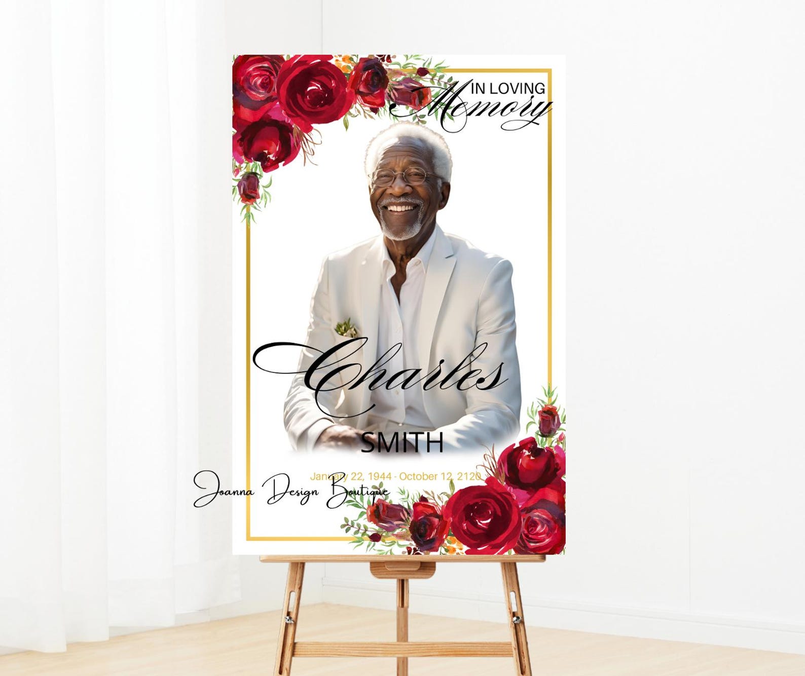 Red Roses Memorial Red Roses Memorial Sign Red Roses Funeral Welcome Poster Floral ...