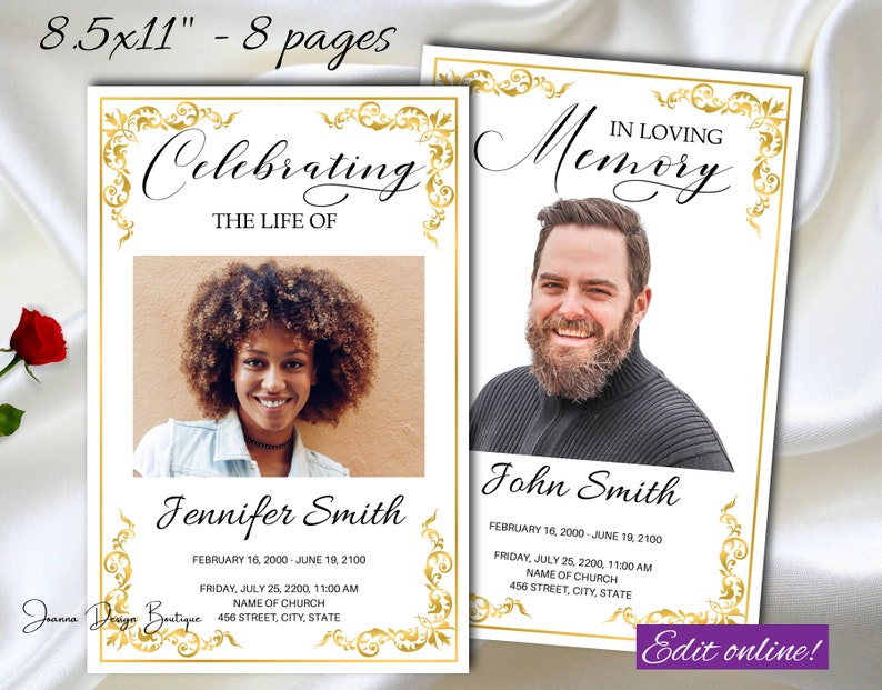 Gold Funeral Program Template Royal Funeral Program for Women Etsy