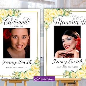 Celebrando La Vida De Yellow Roses Funeral Welcome Sign Poster Spanish Floral Memorial Service Memorial Sign Women Obituary Memoria Ros,110f