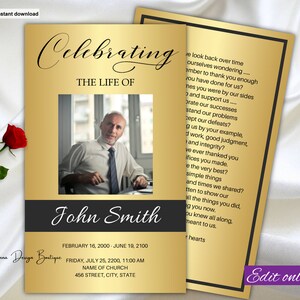 Szablon karty modlitwy pogrzebowej Złota karta modlitwy pogrzebowej Mężczyzna Mężczyźni Karta pamiątkowa Karta modlitwy na mszę kościelną Karta mszy kościelnej, 174f