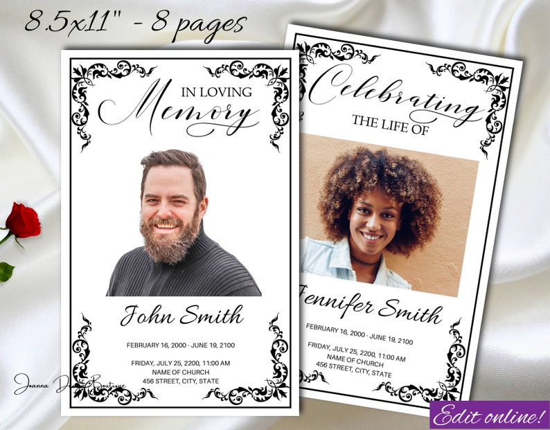 White Black Funeral Program Template Royal Funeral Program for Etsy