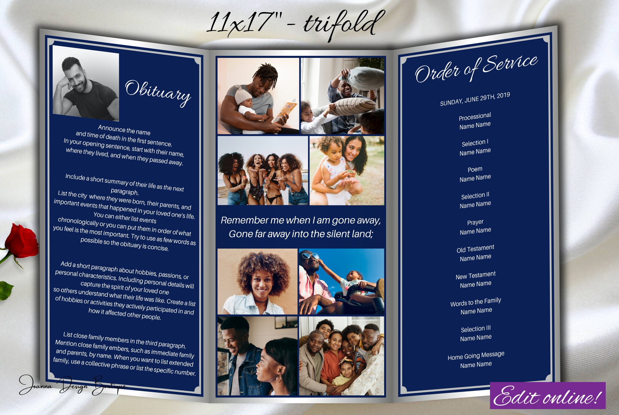 Blue Funeral Program Template