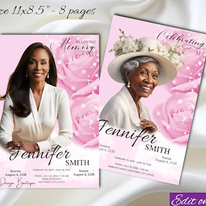 Programa Funerário Pink Roses Programa Funerário Pink Sky Obituário Heaven Serviço Memorial Soft Light Pink Ordem de Serviço carta, 1-001f