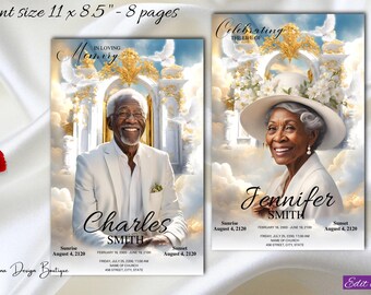 Heaven Gate Sky Obituary Funeral Program Male Gate to Heaven Sky Blue Obituary Celebration of Life Memorial Order of Service 8.5x11,1-003f