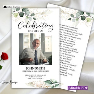 Szablon karty modlitwy pogrzebowej Zieleń Karta modlitwy pogrzebowej Mężczyzna Mężczyźni Karta modlitwy pamiątkowej W kochającej pamięci Karta mszy kościelnej Karta nekrologu