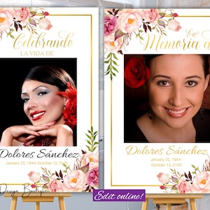 Celebrando La Vida De Blush Flower - Affiche de bienvenue pour funérailles de fleurs - Service commémoratif floral espagnol - Femme nécrologique, Memoria