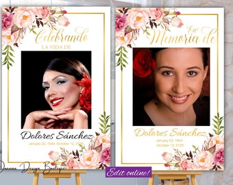 Celebrando La Vida De Blush Flower Funeral Welcome Sign Poster Spanish Floral Memorial Service Memorial Sign Women Obituary Memoria,31f