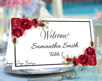 Red roses escort cards template red roses place cards red roses names cards template floral escort cards floral place card template,16
