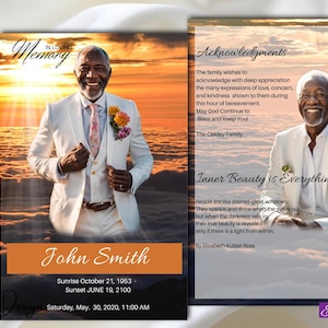 Orange Sunset Funeral Program Obituary Template Sky Funeral Program for Man Woman Sunset Sky Memorial Service Male  Order of Service, 1-004f