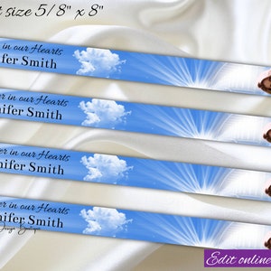 Blue Sky Memorial Ribbon-sjabloon Stairway to Heaven Memorial Ribbon met foto Blue Sky Order of Service Ribbon met afbeelding, 0-045f,0zf