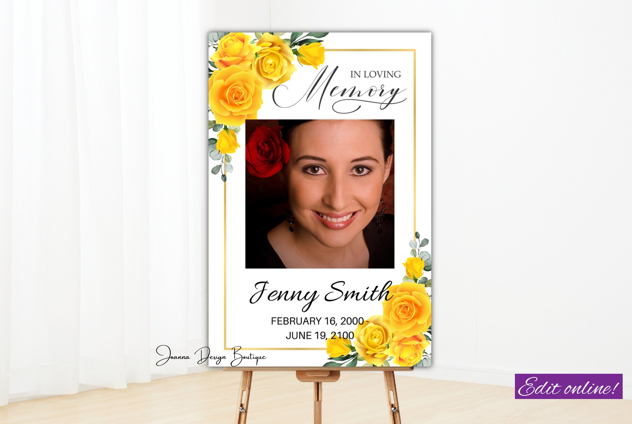 Yellow Roses Funeral Vector Yellow Roses Memorial Sign Yellow Flowers Funeral Welcome Sign Poster ...