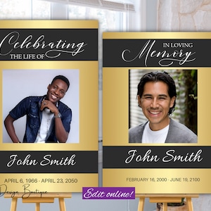 Funeral Welcome Sign Gold Funeral Welcome Sign Poster Template Memorial Service Sign for Man Men Obituary Sign Poster Celebration of Life