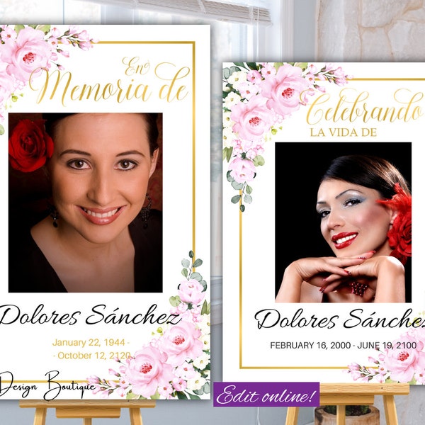 Celebrando La Vida De Pink Roses Funeral Welcome Sign Poster Spanish Floral Memorial Service Sign Obituary En Memoria de Celebracion,43f