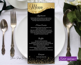 Black Gold Menu Card Template Black Gold Menu Wedding Gold Glitter Menu Card Glamour Menu Card Template Birthday Menus Card template,0-001ot