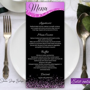 Plantilla De Tarjeta De Menú Rosa Púrpura Menú De Brillo Rosa Tarjeta De Menú Glamour De Boda Tarjeta De Menú Púrpura Glamour Tarjeta De Menú De Fiesta De Cumpleaños,0-003ot
