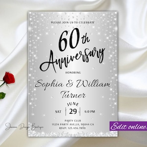 Silver Diamonds Anniversary Invitation Silver Glitter 50 60 Anniversary Invite Glitter Confetti Sparkle Anniversary Invite Glamour, 15
