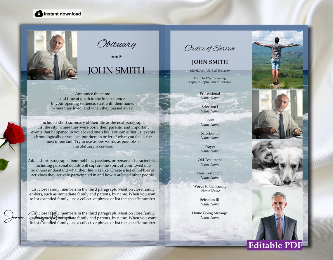 Funeral Program Template Blue Funeral Program for Man Men - Etsy