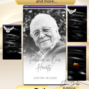 Black Funeral Invitation for Phone  Black White Memorial Invite Announcement Celebration of Life evite Electronics Dove Video Animated,007Vf