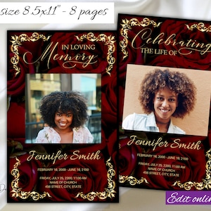 Red Roses Black Obituary Program 8 pages Red Roses Luxury Funeral Program Template 8 pages Red Black Gold Memorial Service Program Male
