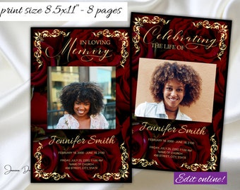 Red Roses Black Obituary Program 8 pages Red Roses Luxury Funeral Program Template 8 pages Red Black Gold Memorial Service Program Male