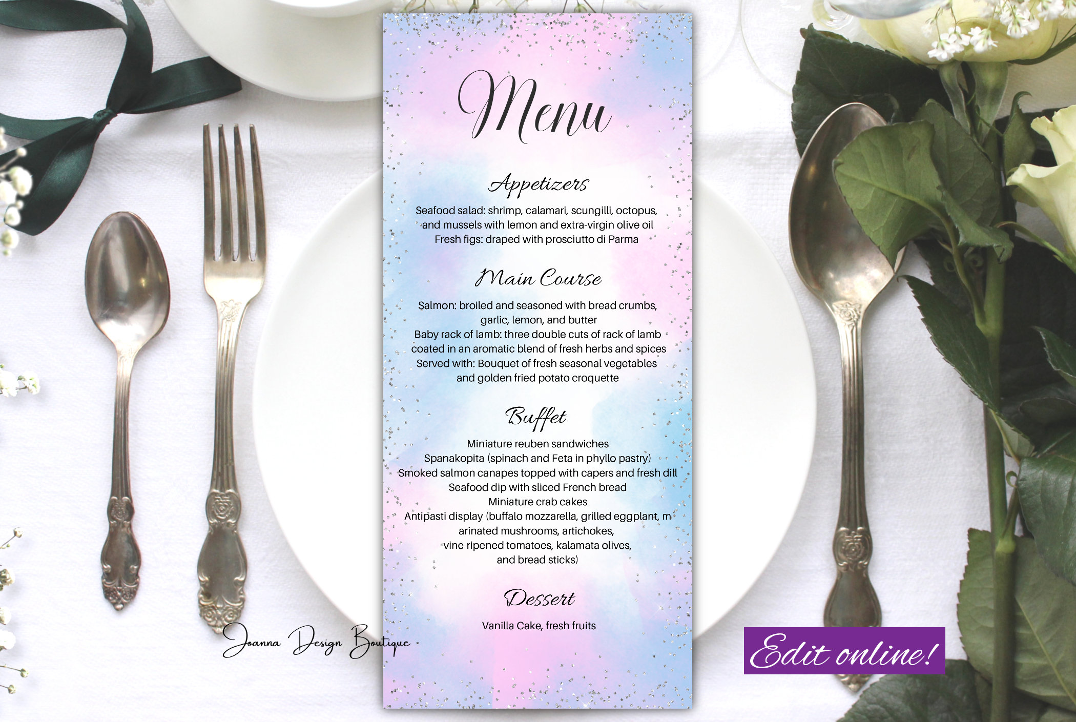 Blue Pink Menu Card Template Baby Shower Menu Card Pink Silver Glitter Menu Card Shower Menu Card Glamour Menu Gender Reveal menu,0-013ot
