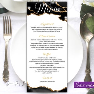 Negro Oro Glitter Menú Plantilla Glamour Cumpleaños Menú Tarjeta De Menú Oro Glitter Aniversario Tarjeta de Menú Oro Ducha Menú Menú Boda,0-015ot