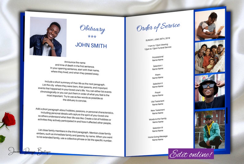 Blue Funeral Program 11x17 Royal Luxury Funeral Program Etsy