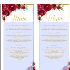 Red Roses Menu Cards Template Red Flowers Menu Card Floral Red Menu ...