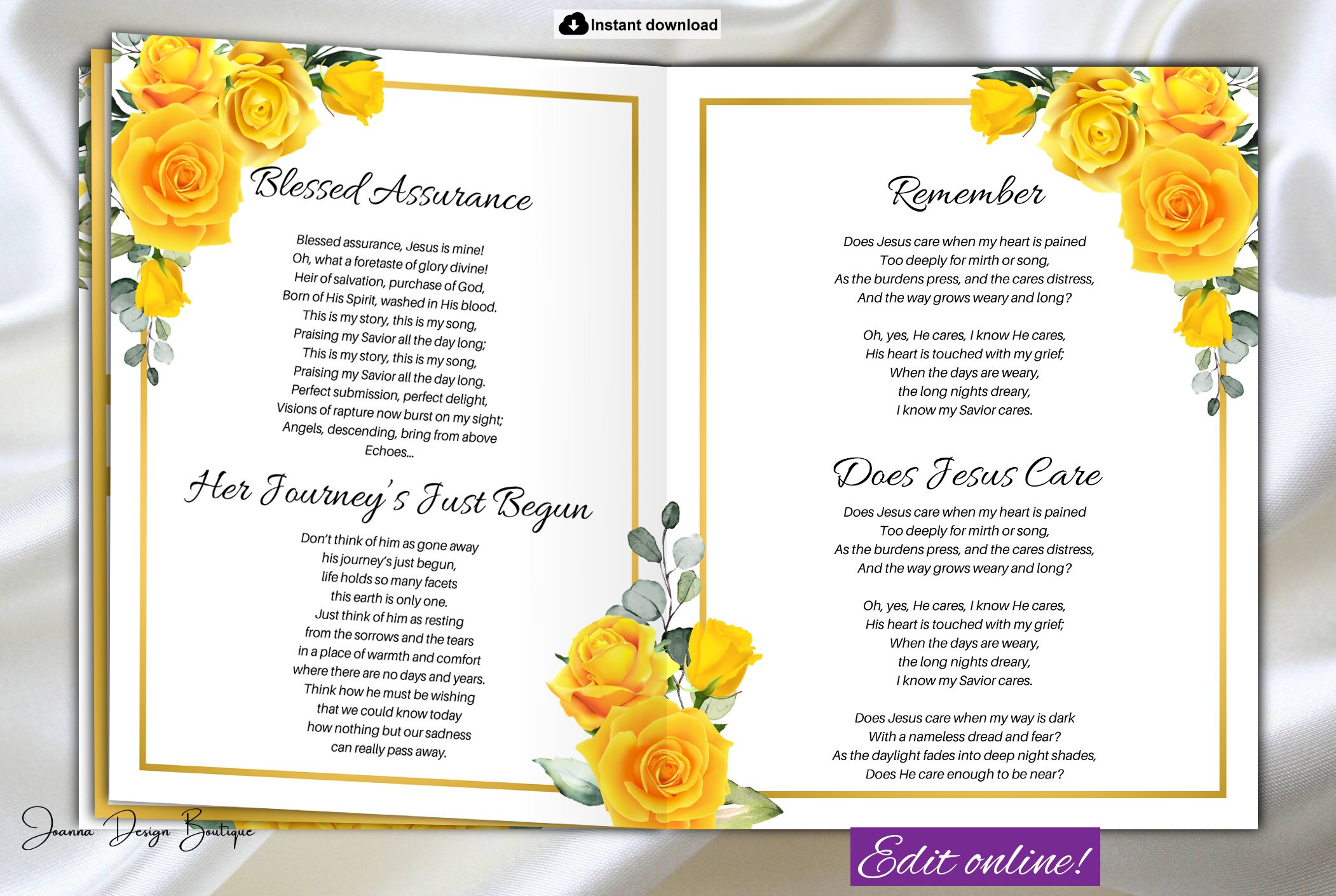 Yellow Roses Funeral Program 11x17 8 Pages Roses Memorial Etsy
