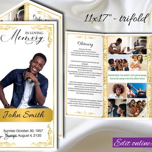 White Gold Funeral Program Template Trifold Gold Memorial Service Program Royal Obituary Ledger 11x17 Order of Service Memory Male Tabloid