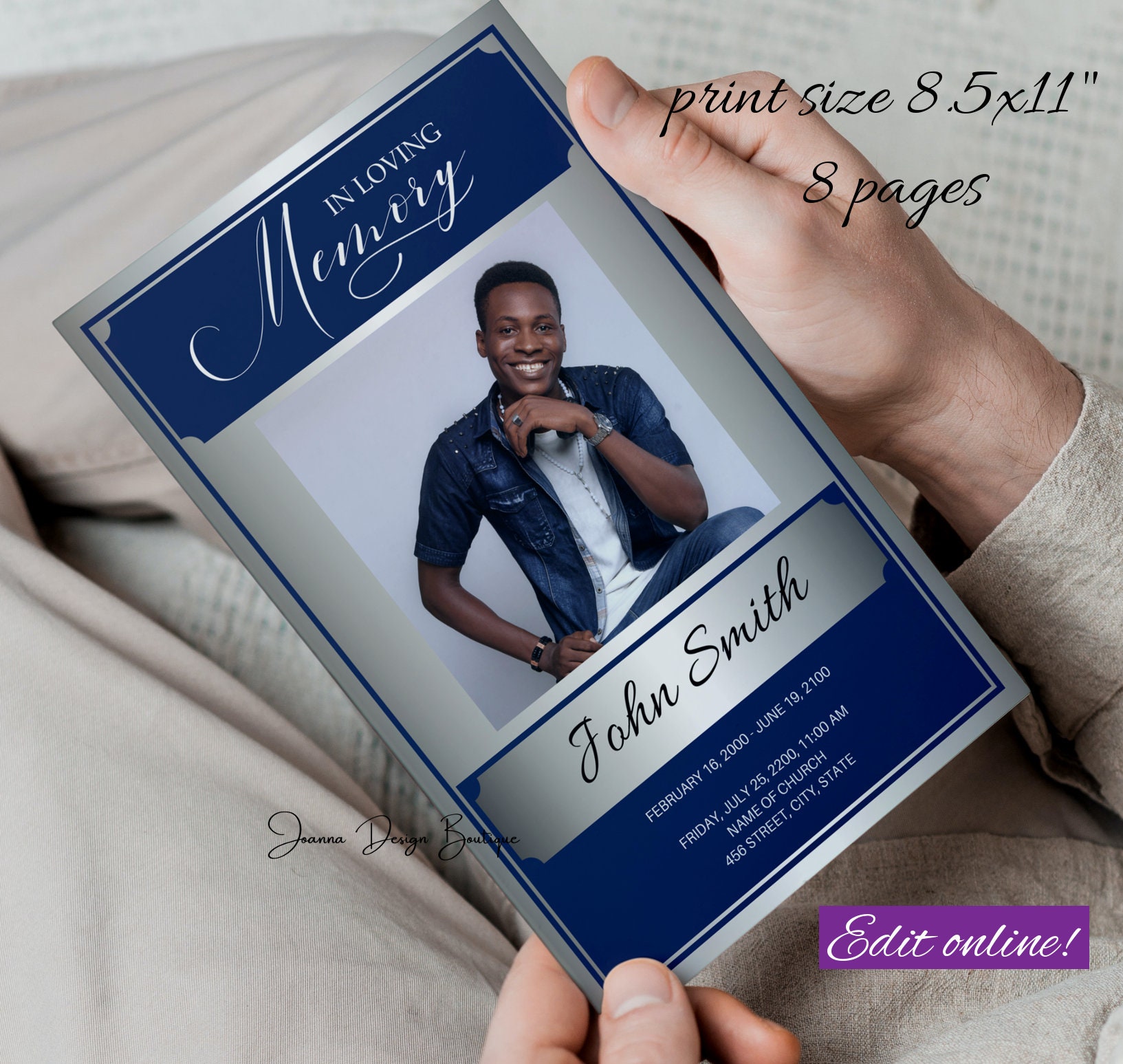 Blue Silver Funeral Program Obituary Template 8 Pages Blue Etsy Blue Silver Funeral Program Obituary Template 8 Pages Blue Etsy