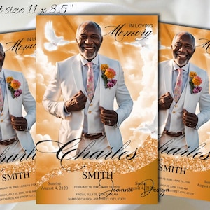 Programa funerario de Orange Sky Obituario de Orange Sky Rose Obituario de Orange Heaven Servicio conmemorativo Orden del servicio Libro de registro 8.5x11,1-004f