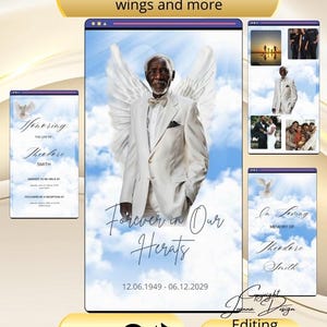Blue Sky Funeral Invitation for Phone Video Blue Sky Memorial Invite Announcement Celebration of Life evite Angel Wings Dove Animated,001Vf