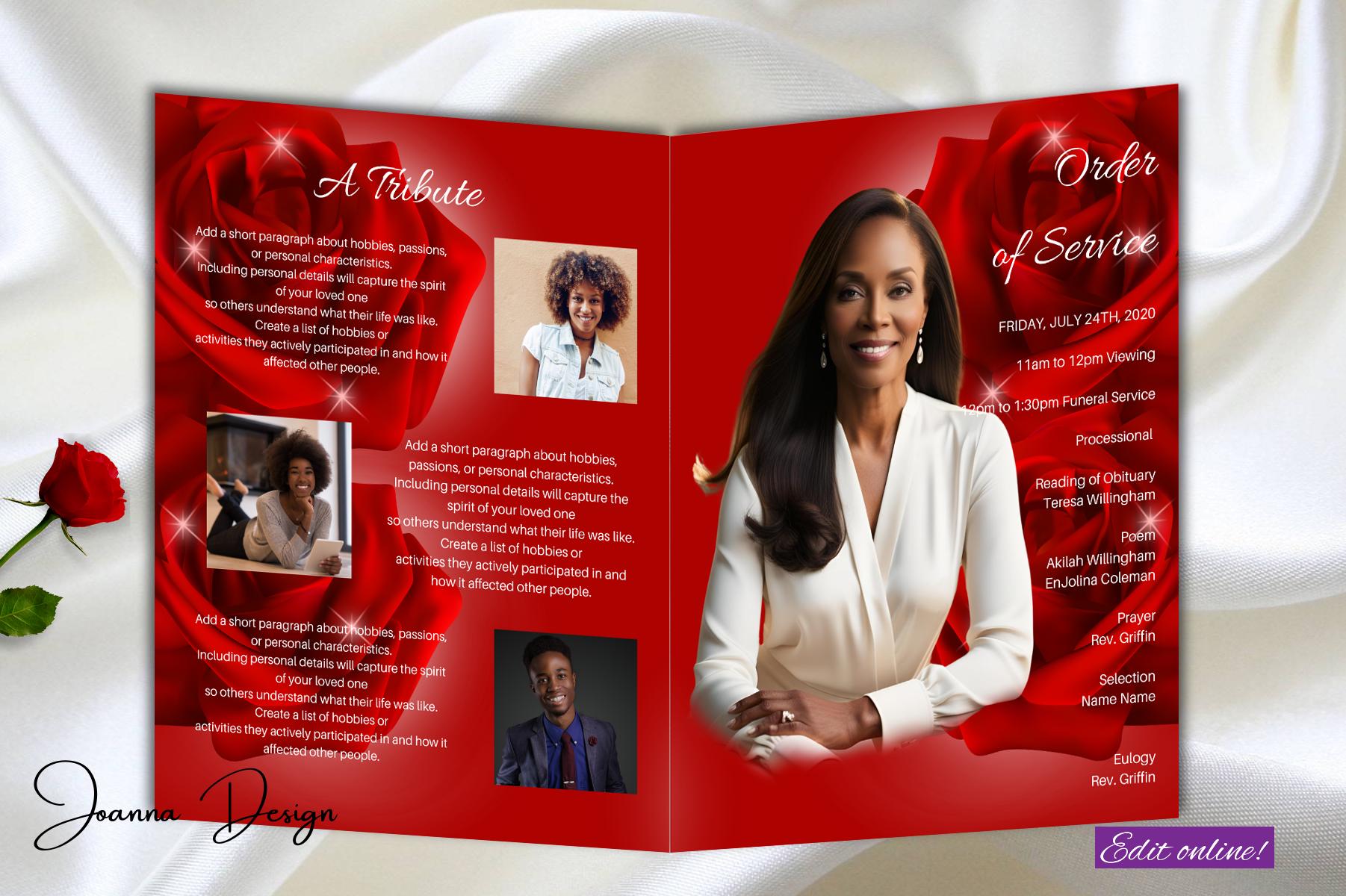 Red Roses Funeral Program Obituary Template Red Sky Funeral Program