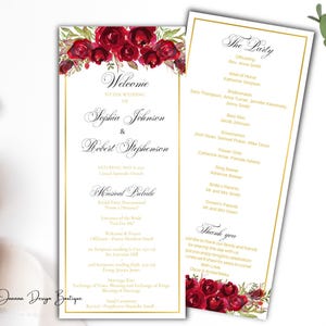 Rote Rosen Hochzeitsprogramm Tee Länge rote Blumen Jubiläum Programm rote Rosen Goldgeburtstag Party Programm rotes Hochzeitsprogramm,16w