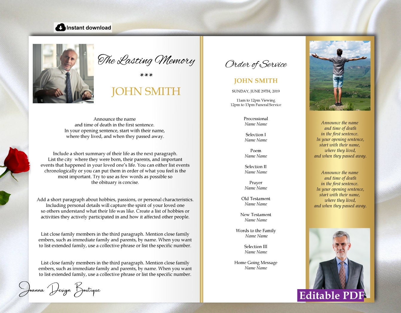 Funeral Program Template Gold Funeral Program for Man Men Gold - Etsy