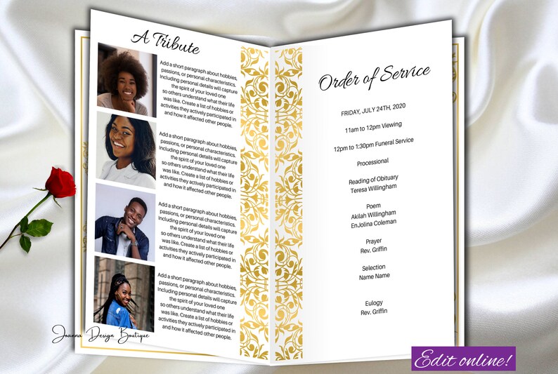 Gold Funeral Program Template Royal Funeral Program for Women Etsy