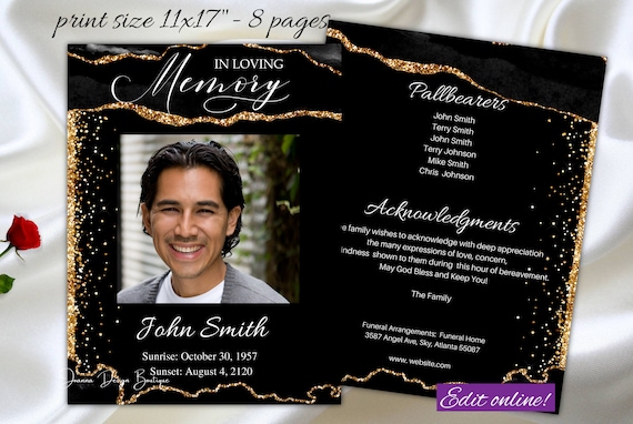 Black Gold Obituary Funeral Program Template Elegant Memorial Etsy Black Gold Obituary Funeral Program Template Elegant Memorial Etsy