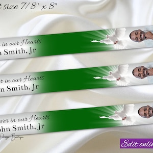Green Memorial Ribbon Template Greenery Memorial Ribbon with Photo Memorial Ribbon Dove Memorial Greenery funeral Ribbon with Pictur,0-074af