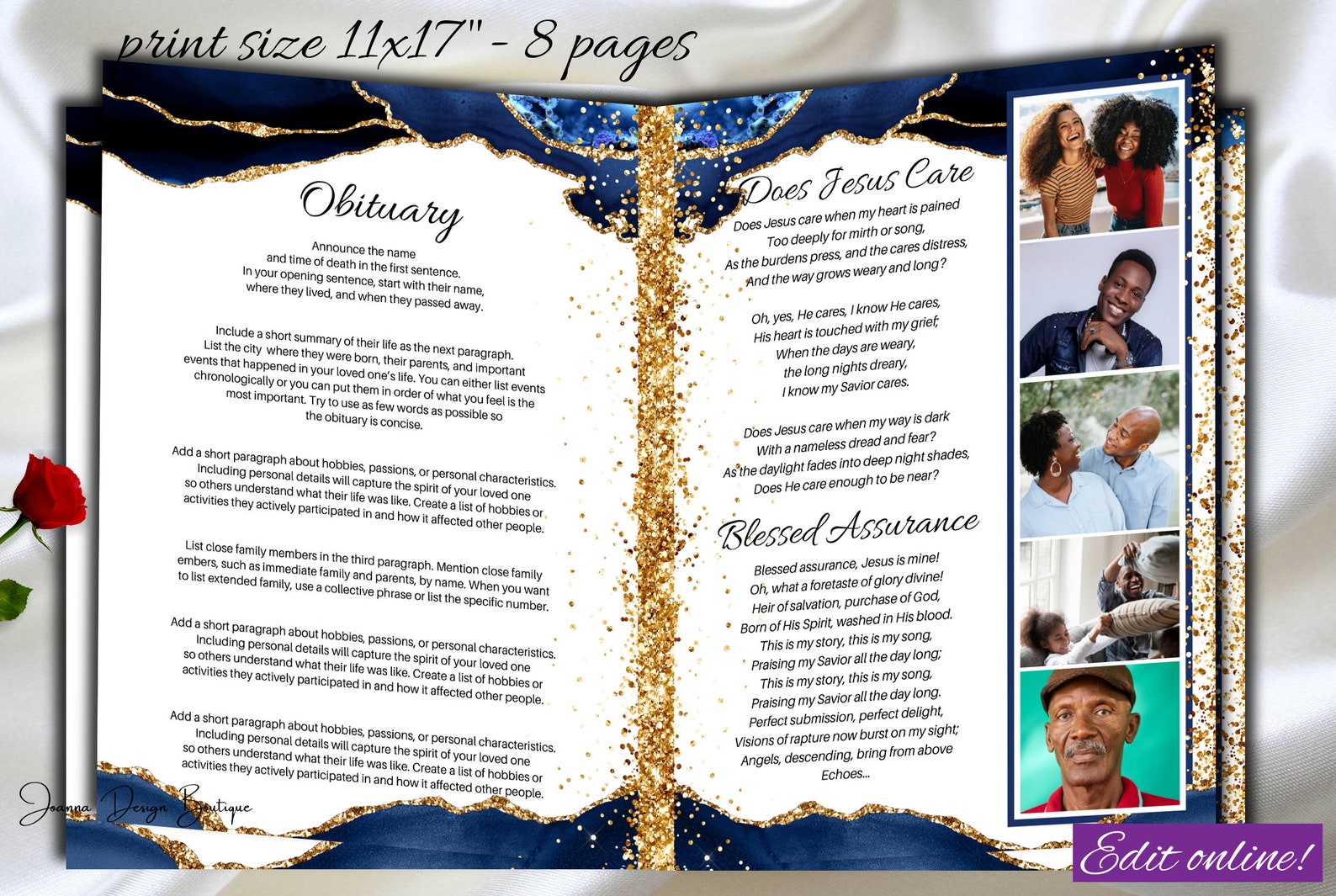 Navy Blue Funeral Program Template Obituary Program Modern Etsy