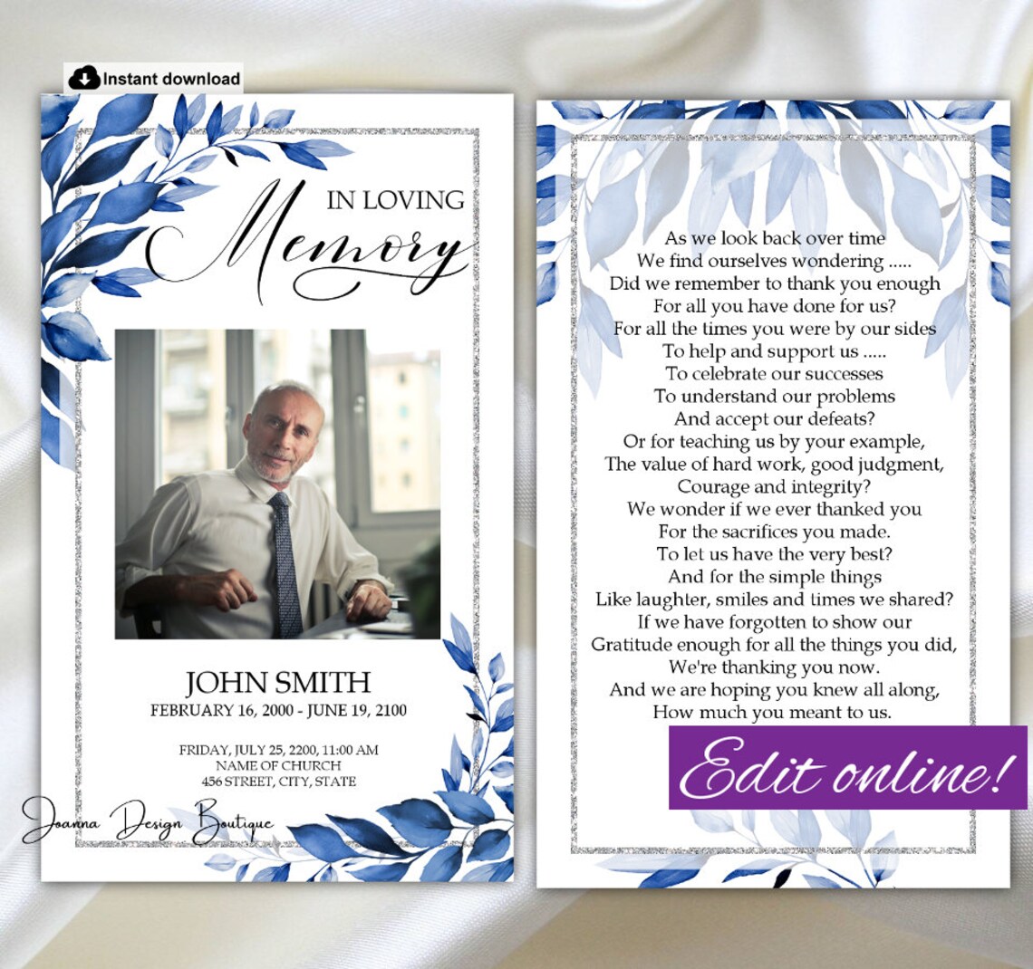 Blue Funeral Bundle Set Funeral Memorial Service Bundle Blue Etsy