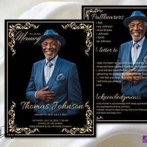 Black Gold Funeral Obituary Program Template for Man 8 pages Black Gold Funeral Program Memorial Service Order of service Male Lega,1-005f