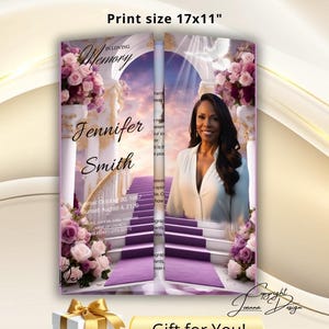 Purple White Roses Funeral Program Obituary Purple Pink Roses Heaven Gate Obituary Funeral Memorial Service Order of Service GateFold,1-002f