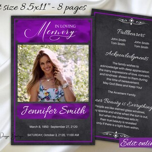 Purple Black Obituary Funeral Program Template Luxury Funeral Program Purple Rock Memorial Service Obituary Order of service Male,1-002f