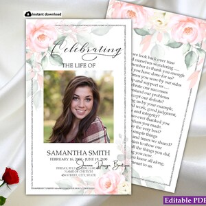 Funeral Prayer Card Template Delicate Floral Funeral Prayer Card Memorial Prayer Card In Loving Memory Card Church Mass Card Obituary Card