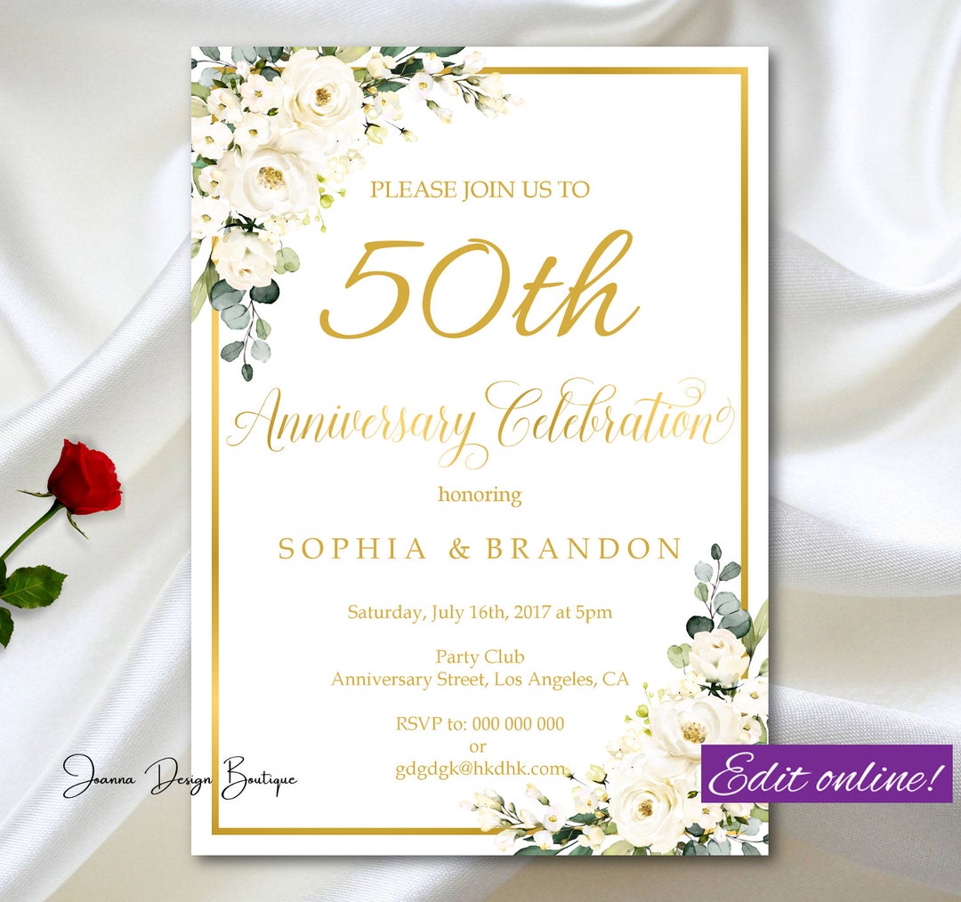White Roses Anniversary Invitation White Roses Anniversary Invite White ...