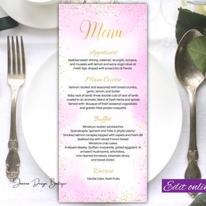 Pink Gold Menu Card Template Pink Gold Glitter Menu Card Gold Shower Menu Card Glamour Menu card template Pink Watercolor Menu card,0-011ot