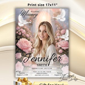 Pink Roses Funeral Program Pink Sky Obituary Stairway to Heaven Heavens Gate Obituary Pink Memorial Service Order of Service ledger,1-001f
